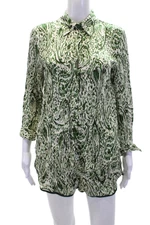 Zara Womens Collared Long Sleeve Buttoned Top & Shorts Pajama Set Green Size XS