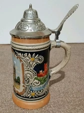 Original Gerzit Gerz West Germany Beer Stein w/Pewter Lid Castle Scene Brown 7IN