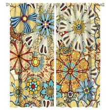 Boho Floral Window Curtains, Retro Colorful 20"W x 44"L Pack of 2 Flower-12
