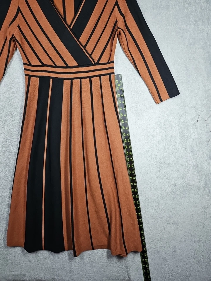 Suéter Nina Leonard Largo Slv Tejido Línea A Vestido Midi Negro Óxido Rayas Talla S Foto 4 de 4