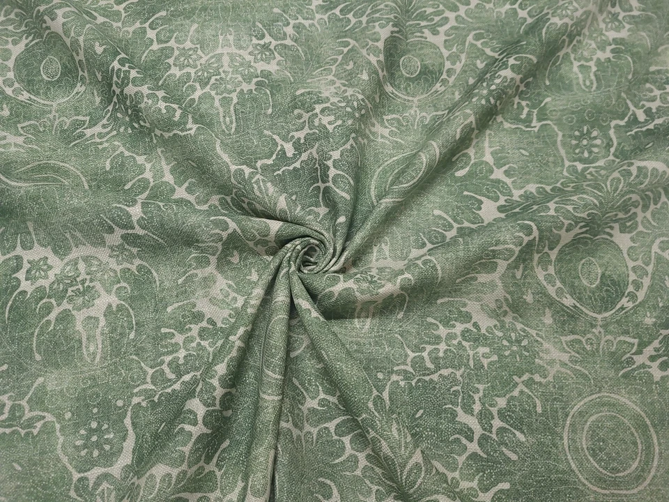Waverly DAMASK SARONG EVERGREEN Green Beige Abstract Floral Drapery Uph Fabric - Image 4 of 4