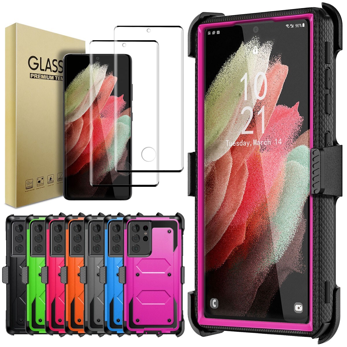 For Samsung S21+ S21 Ultra FE Phone Case Shockproof Clip Cover Screen  Protector