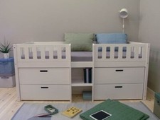 Flexa Nordic Viggi Kids Day Bed with Built in Drawers Solid Pine White RRP £769