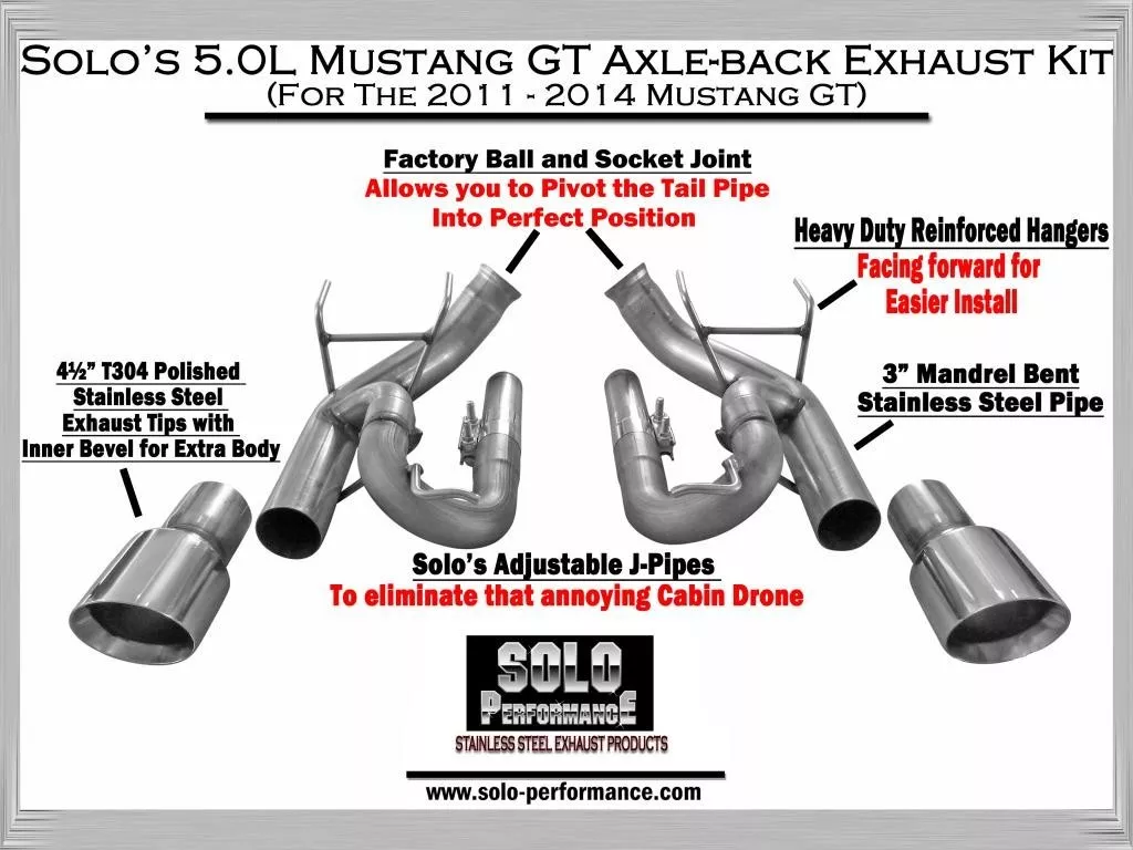 Ford Mustang GT Axle Back Exhaust Coyote 11 12 13 14 Solo