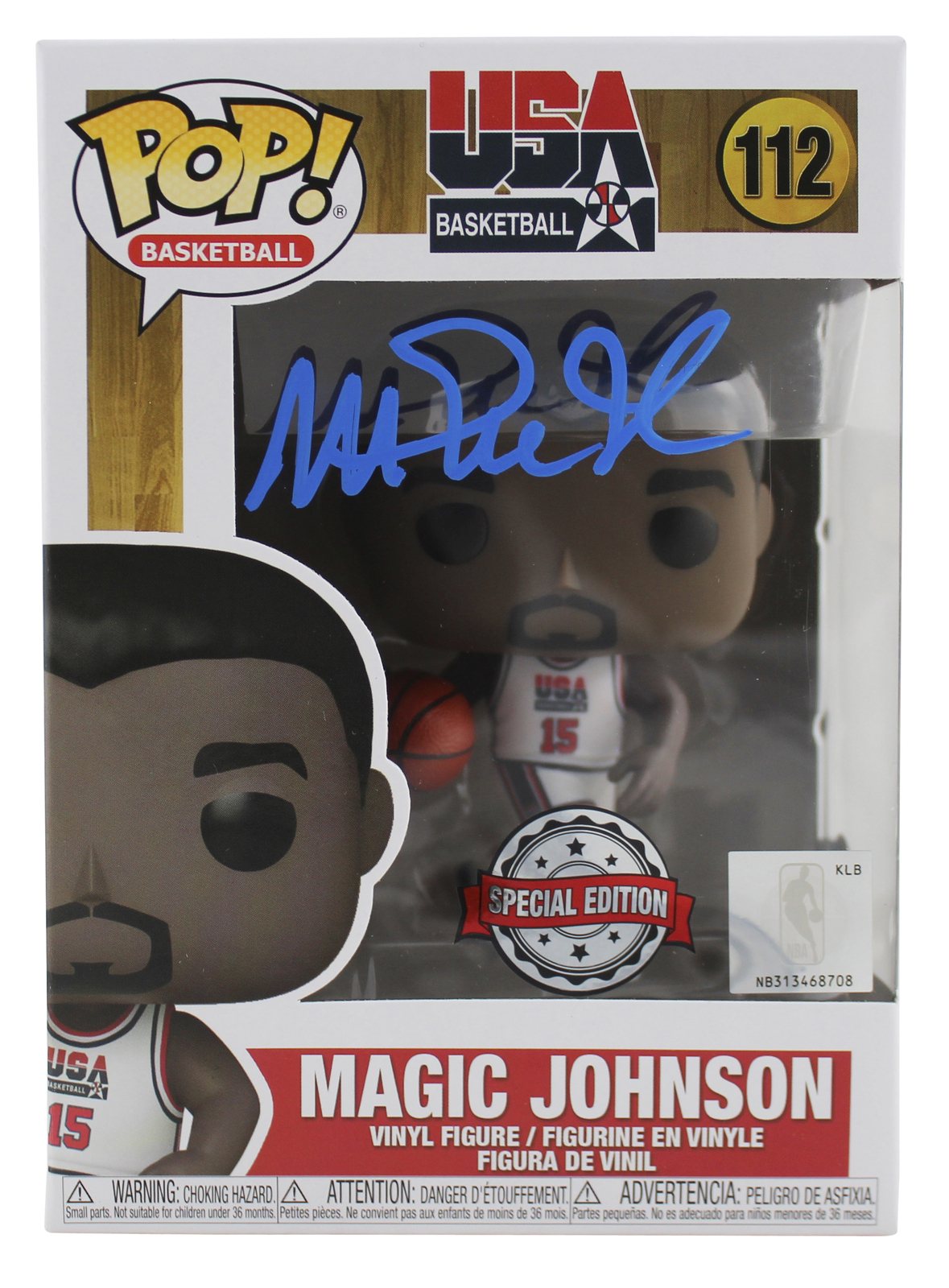 Magic Johnson Autographed Signed Lakers Usa #112 Funko Pop Vinyl Figure With Blue Sig Beckett Wit 