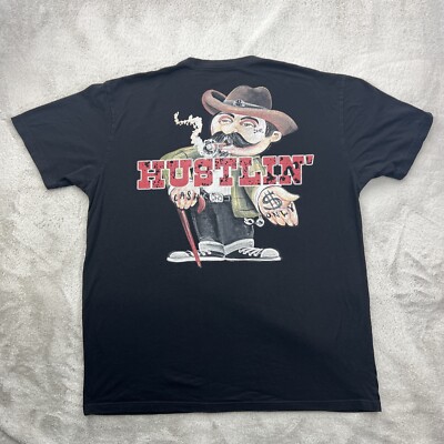 Hustler Shirt Mens XL Black Western Cowboy Cash Money Gangster Skate Tattoo Punk