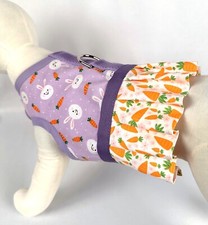 Purple Easter Bunny and Carrot Print Dog Harness Vest Dress With Ruffle Skirt
