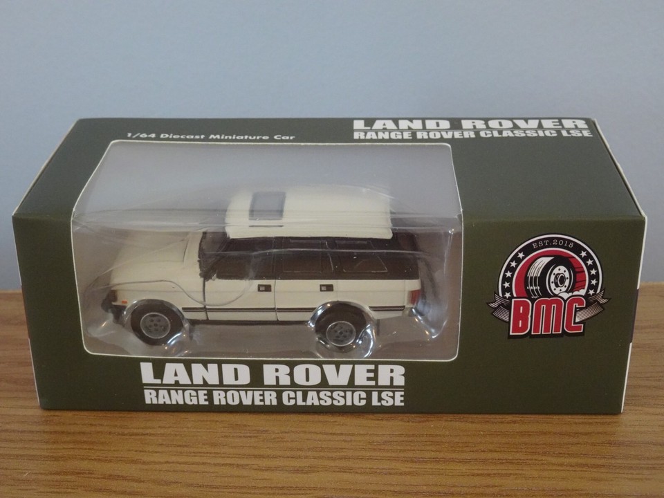 BM Creations 1:64 scale Diecast Model Car compatible with Land Rover Range Rover Classic LSE (RHD With Extra Wheels 1992) in White