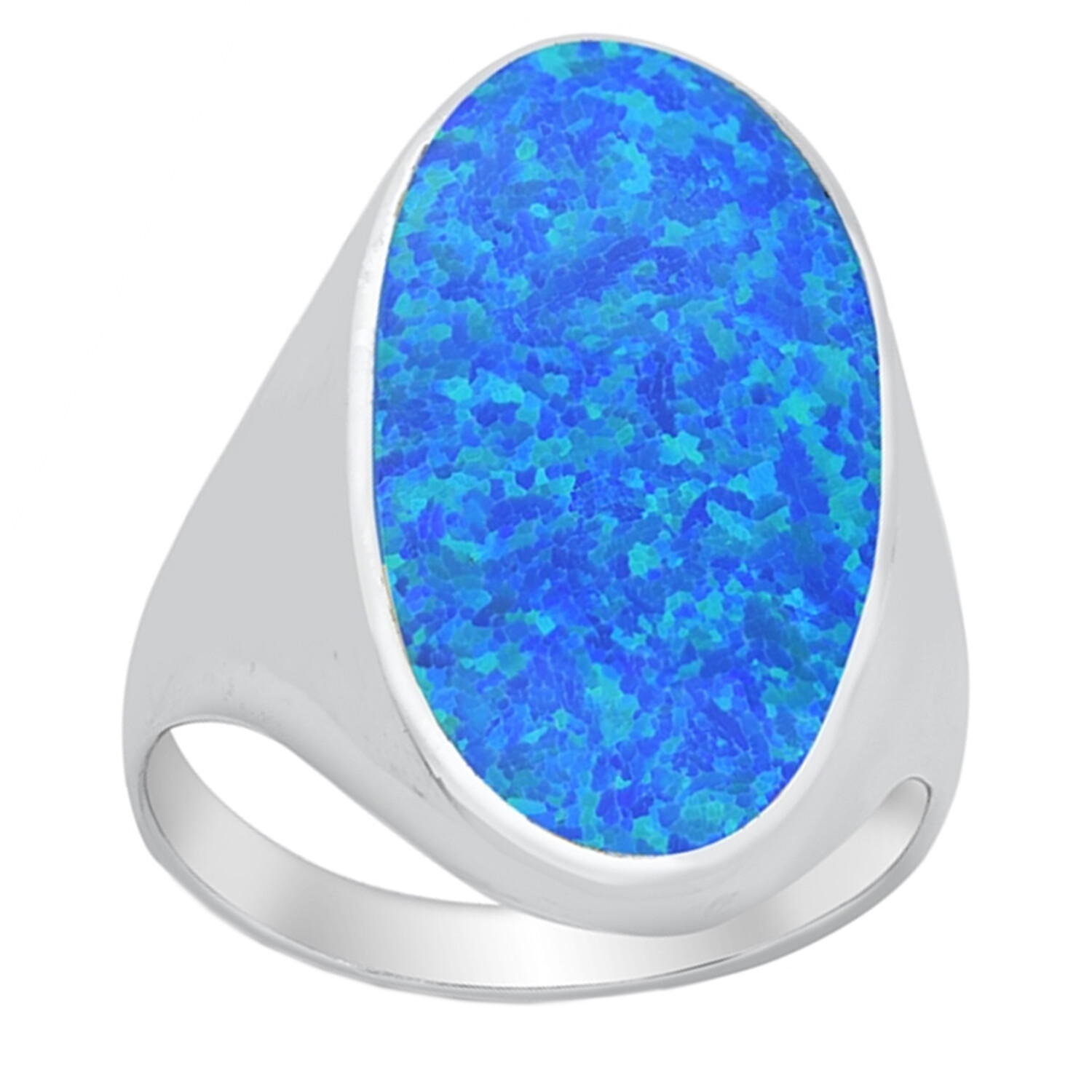 Oval Signet Bold Ring Lab Created Blue Opal 925 Sterling Silver 27mm Size 7-13