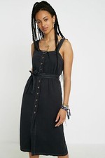 Urban Outfitters Cordelia Black Denim Midi Dress SIZE XS NEW FREE UK POSTAGE 