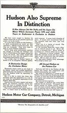 PRINT AD 1920 Hudson Motor Car Company Also Supreme in Distinction 5.5 x 9.5