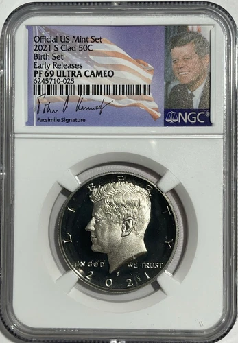 2021 S PROOF CLAD KENNEDY NGC PF69 UCAM ER BIRTH SET PORTRAIT LABEL 50c HALF