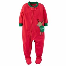 Carters NWT 24 Months Red Reindeer Sweater Christmas Footed Fleece Pajama Boys