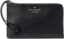 Kate Spade staci medium l-zip wristlet Leather Wallet Phone Holder NWT Black