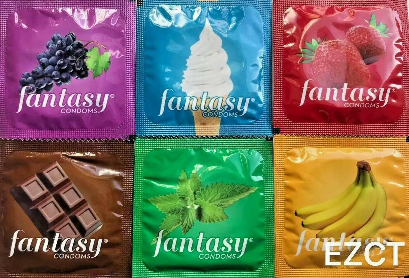 Paquete de 48 condones con sabor a fantasía: variedad de sabores como vainilla, 
