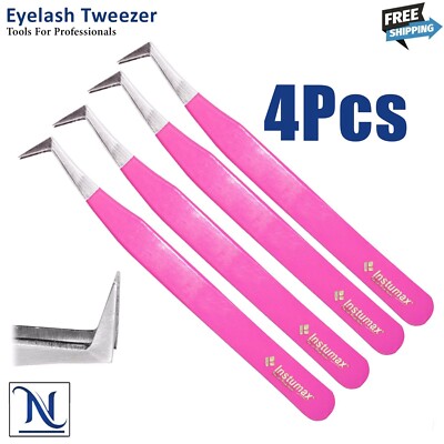 L-Type Tweezers for Jewelry Makers & Eyelash Extension Artists  Set of 4