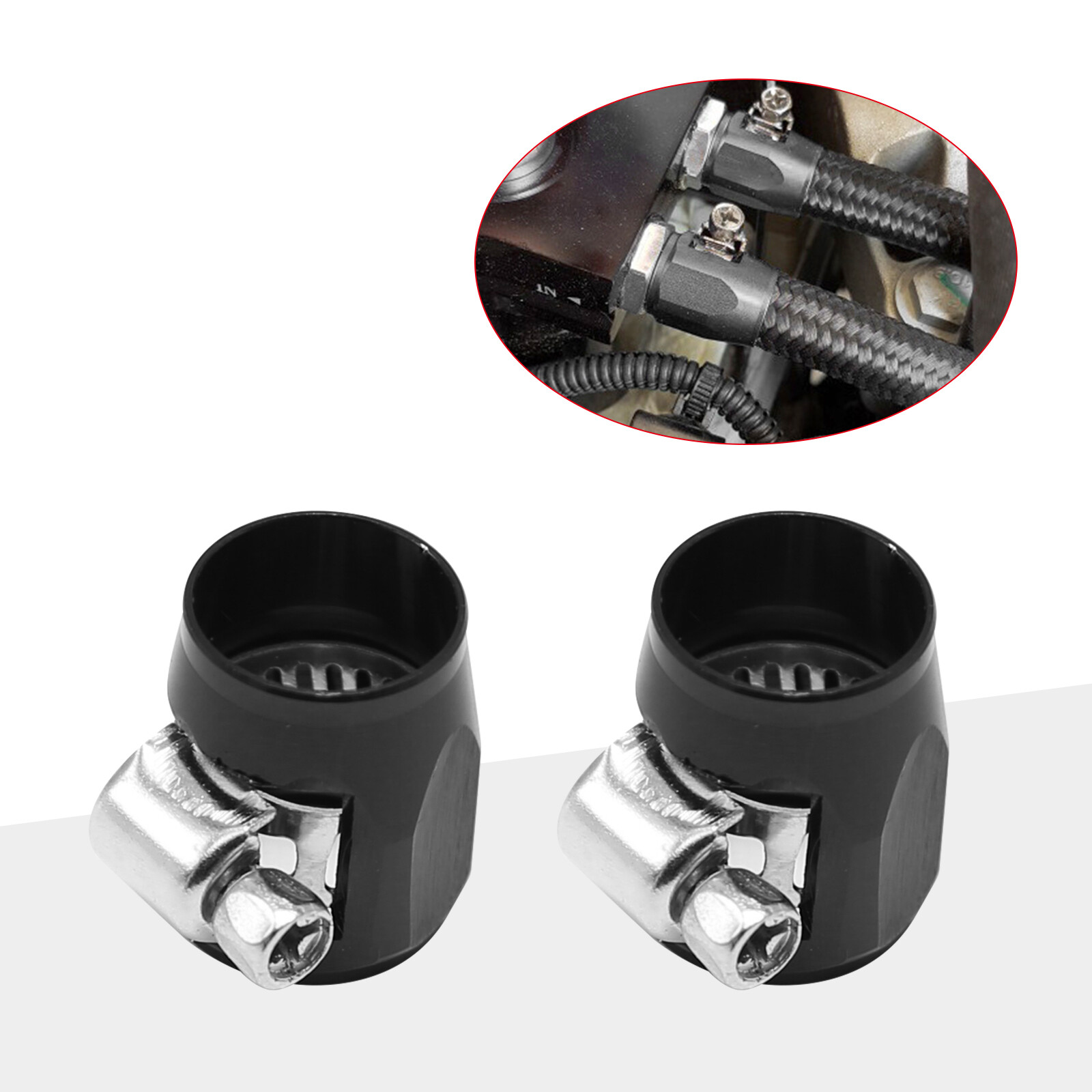 4x 6AN AN6 Fuel Hose Line End Cover Clamp Finisher Fitting w/ Screw