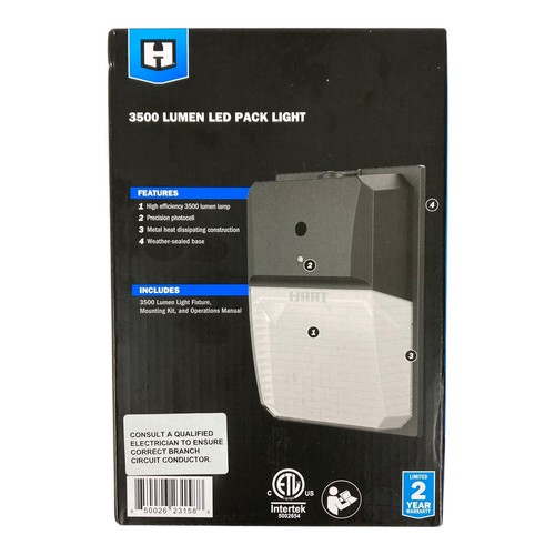 HART 3500 Lumens Hardwire Pack Light with Clear Lens Cover, Dusk to Dawn, Black - Picture 4 of 7