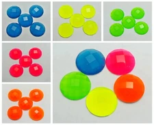 50 Neon Colour Flatback Acrylic Round Rhinestone Gems 20mm No Hole Wholesales