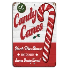 Christmas Candy Canes 5 Cent Sign - Vintage Farmhouse Decor 8x12 Inch Aluminum
