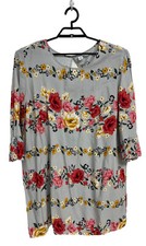 Old Navy Women's 3/4 Bell Sleeve Gray Floral Pullover Trapeze Dress Size XL