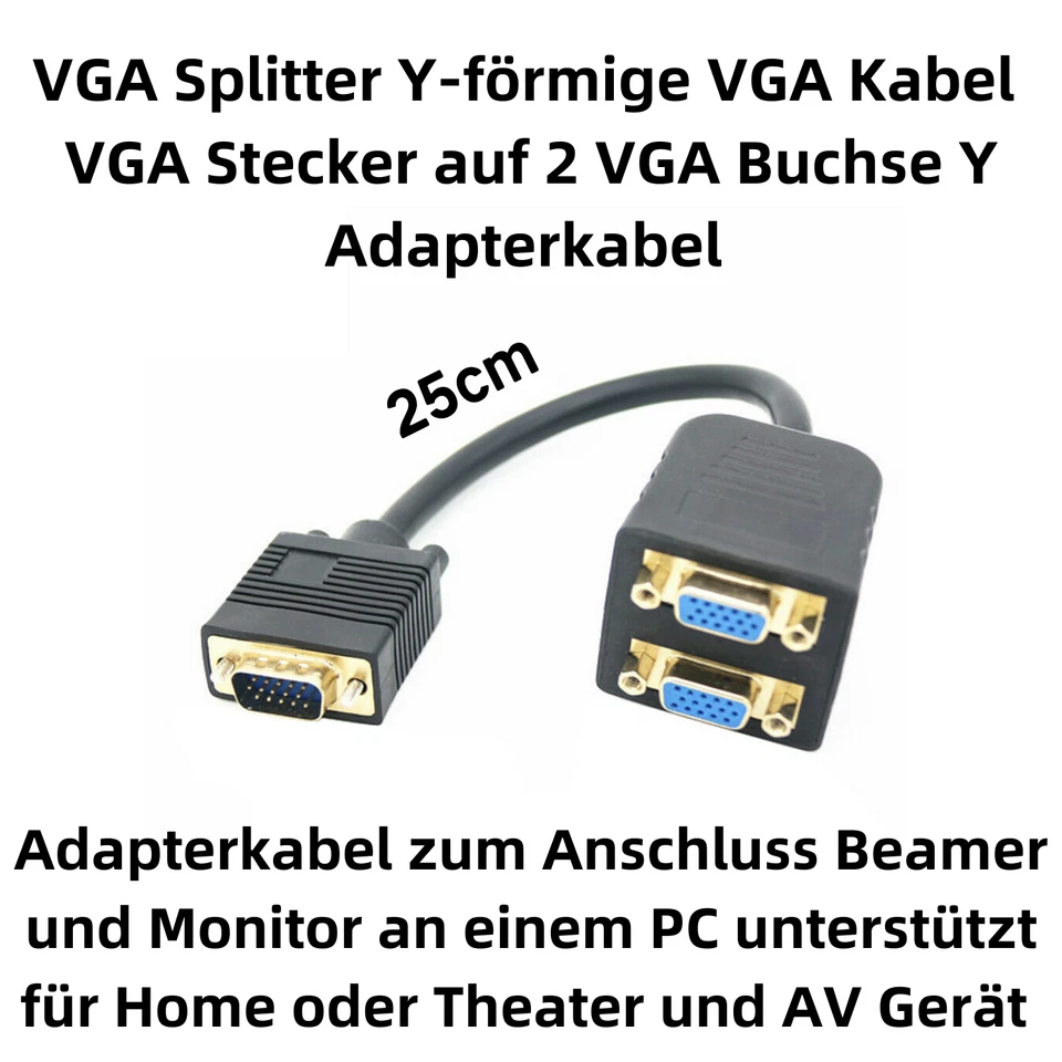 D27C VGA Splitter Kabel VGA auf 2x VGA Kabel 25cm 15 Pin 1 Stecker auf 2 Buchse - Bild 2 von 4
