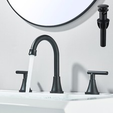 Black 8"Waterfall Widespread Bathroom Sink Faucet Basin vanity 3 Holes Mixer Tap
