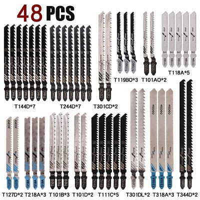 48PC T-shank Assorted Jig Saw Blades Set Wood Plastic Metal Cutting Jigsaw Blade