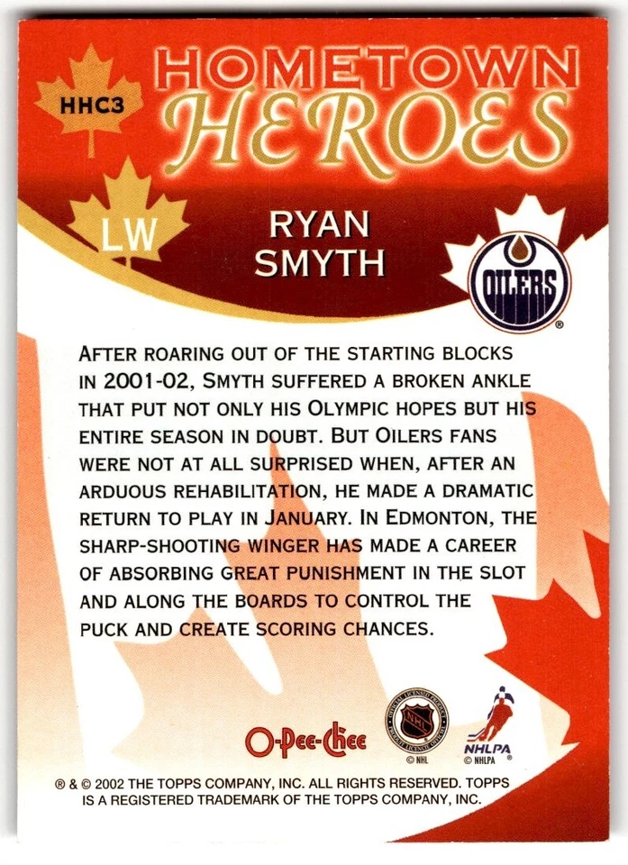 Ryan Smyth 2002-03 O-Pee-Chee Hometown Heroes Canada #HHC3 Edmonton Oilers - Image 2 of 2