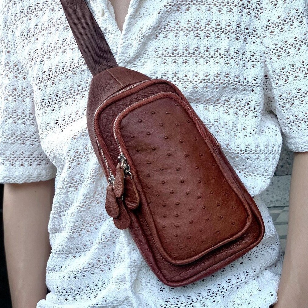 Ostrich Crossbody Purse Ivory Ostrich Skin Effect Handbag W/Clasp