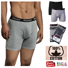 6 PACK Men Boxer Briefs 100% Cotton Trunk Boxer Shorts Underwear Black Gray Lot 