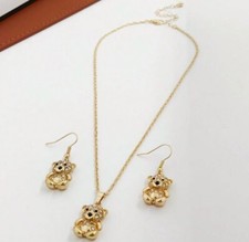 Womens Set Of Teddy Bear Gold Toned Necklace And Earrings New