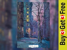 Vibrant Cityscape at Night, Urban Oil Painting Print 5"x7" on Matte Paper