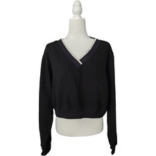 Pink Premium Fleece V Neck Black Pullover Size L