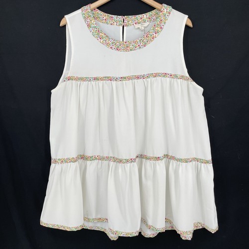 ENTRO Mini Dress Tunic Size XL Embroidered Ruffle Layered Hem Sleeveless Cottage