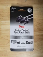 GE Pro Digital Toslink Fiber Optic Cable with Mini Toslink Adapters 6FT 1.8m New