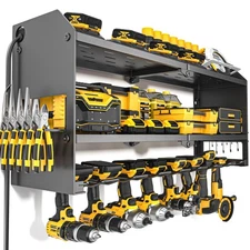 Power Tool Organizer with Charging Station Wall Mount, Cordless Drill and Bat...