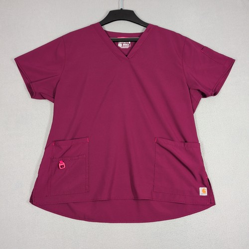 Carhartt Scrub Top Womens 2XL Maroon Force Cross-Flex V-Neck Modern Fit C12110