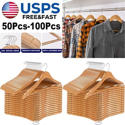Wooden Hangers 50 Pack/100 Pack Natural Wood Clothes Hangers Durable Coat Hanger