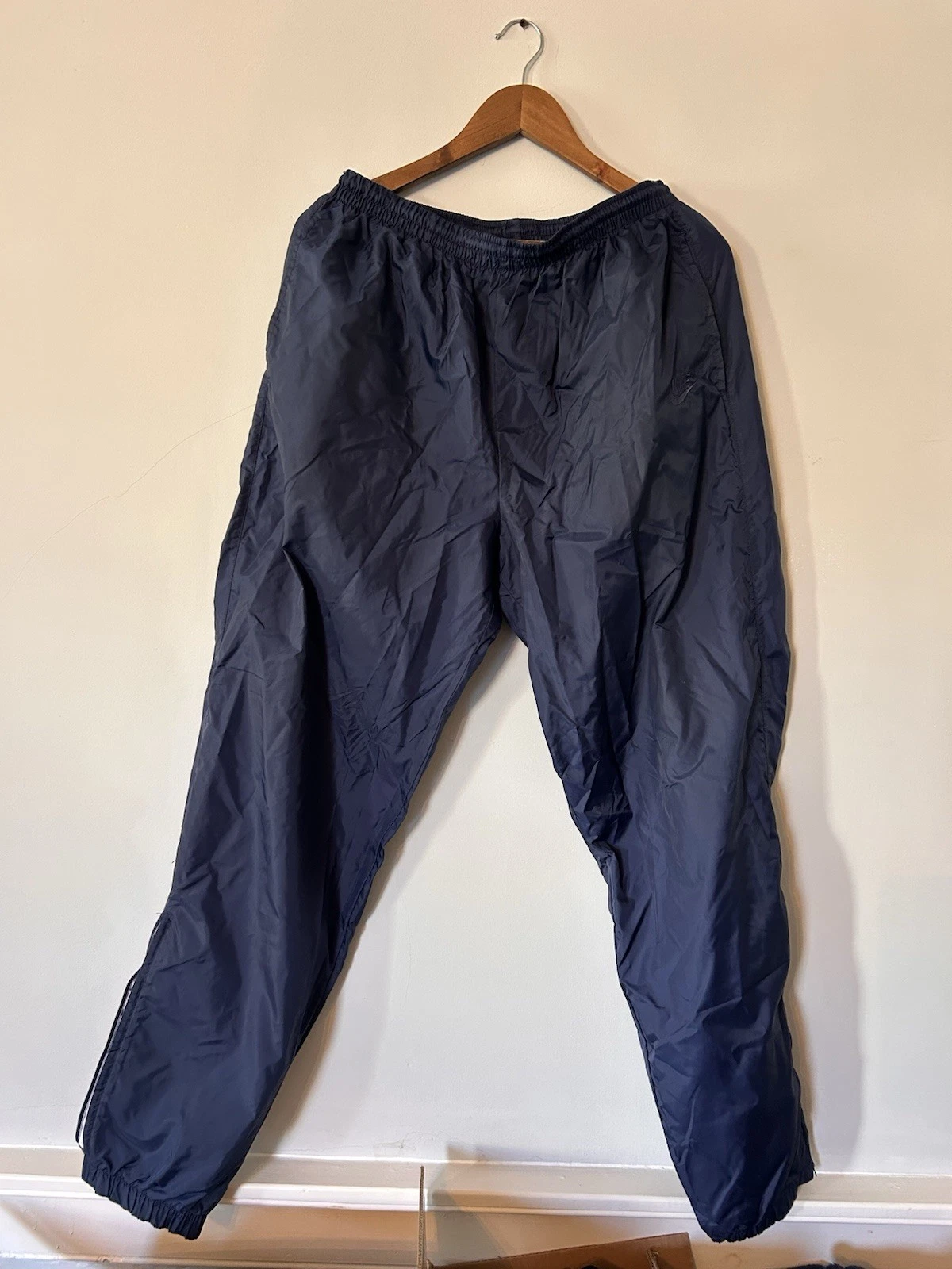 VINTAGE Nike Pants Men Large Blue Windbreaker Rain Track Sport Ankle Zip 90s