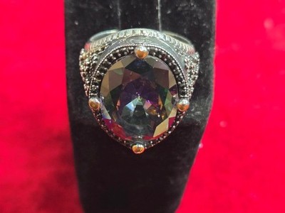 Synthetischer Mystic Topas Damen Silber & Stein Ring 925 Silber 11,8dwt (ROA010221)