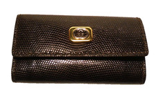 Logo NEW Brown GUCCI Mini KEY HOLDER/Case GENUINE LIZARD Leather ITALY Double G