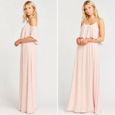 NWT Show Me Your Mumu Caitlin Ruffle Maxi Dress Dusty Blush Crisp Size XS