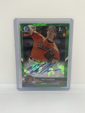 2018 Bowman Chrome Prospect HTA Green Atomic Refractor /99 Mike Baumann Auto