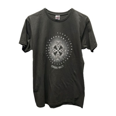 Celtic Cross T Shirt Men's Large Black Cymru Wales Sofspun 100% Cotton 
