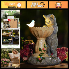 Solar Cat Statue Garden Decor - Weatherproof Resin, Auto Lighting, No Installati