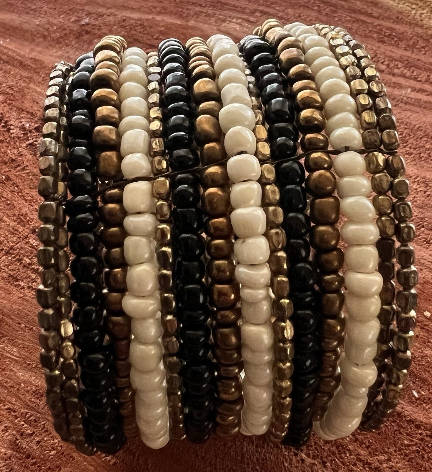 Boho Multi Strand Beaded Memory Wire Cuff Bracele… - image 1