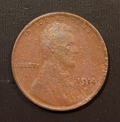 Hot : 1914-D 1C BN  A Key-Date Lincoln Wheat Cent Coin Good Condition Very Rare
