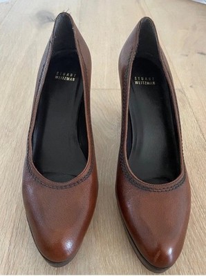Stuart Weitzman Luxury Brown leather platform Pump heels black stitching 9,5 M