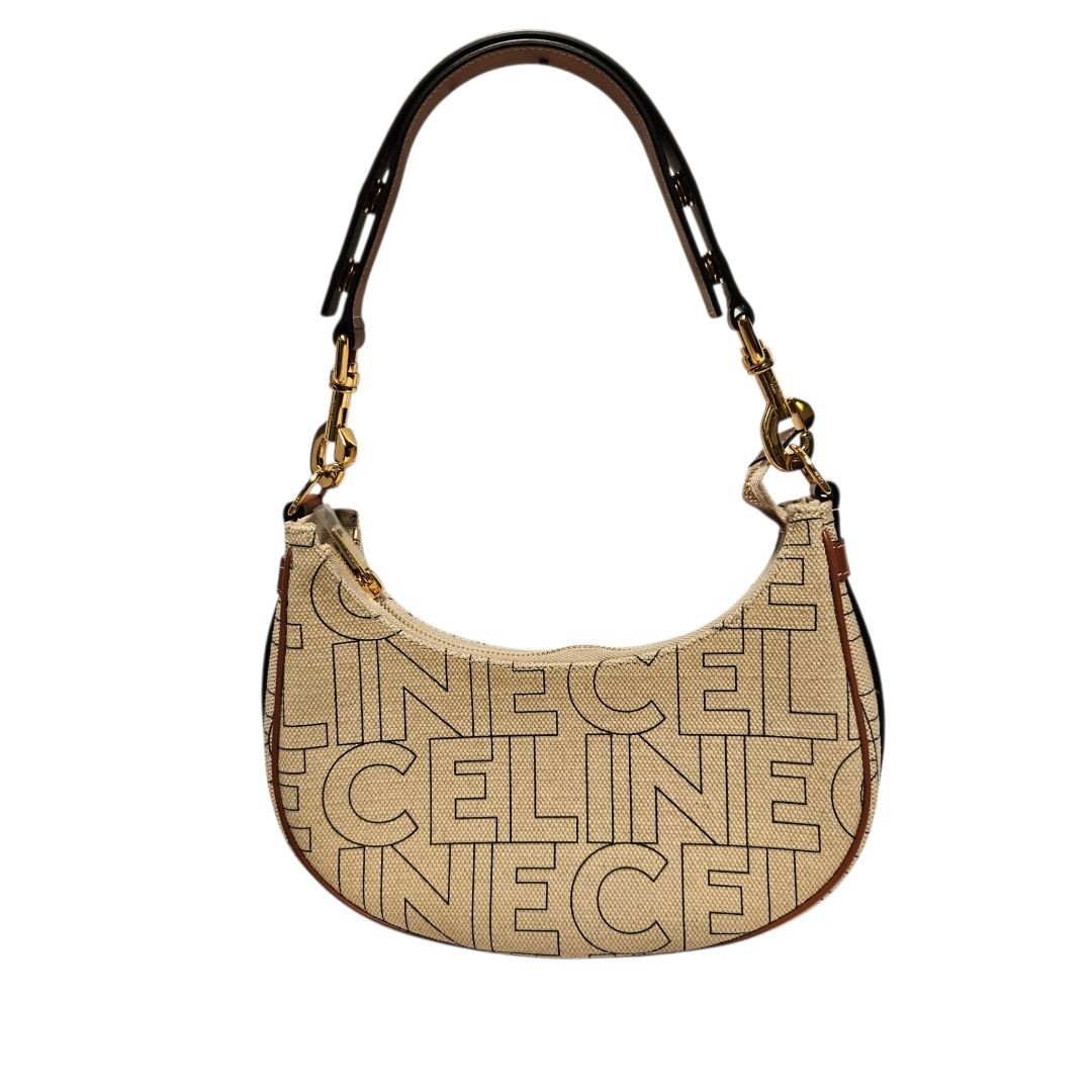 Celine Ava Hobo Bag Beige Navy Monogram Canvas Tan Leather Trim Authenticated